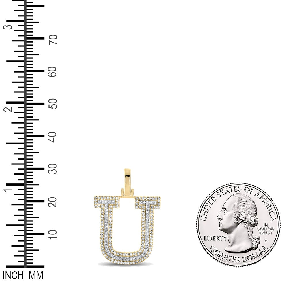 0.49 Ctw Natural Diamond Block Initial Letter U Pendant in 10k Two-tone Gold