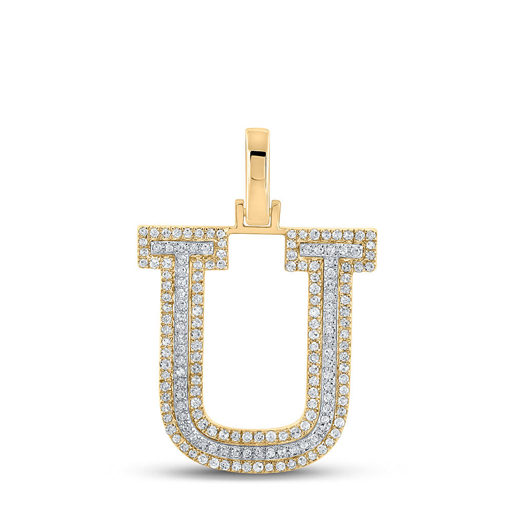 0.49 Ctw Natural Diamond Block Initial Letter U Pendant in 10k Two-tone Gold