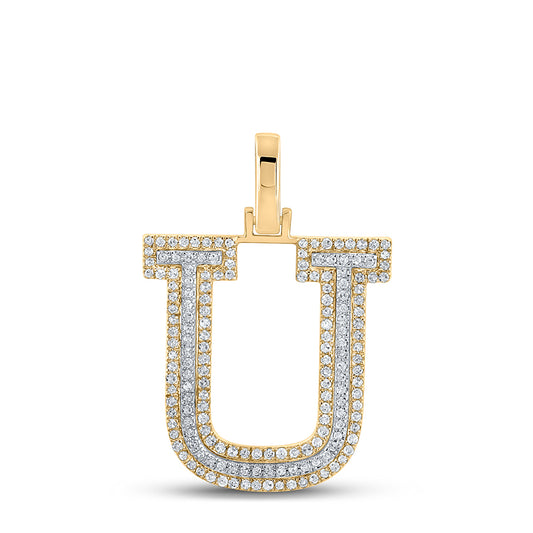 0.49 Ctw Natural Diamond Block Initial Letter U Pendant in 10k Two-tone Gold