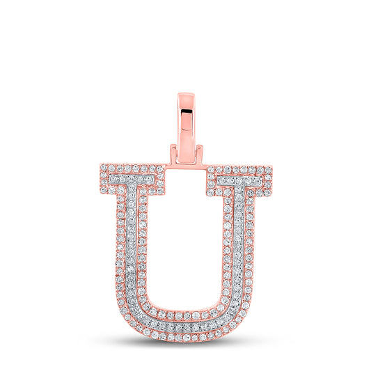 0.49 Ctw Natural Diamond Block Initial Letter U Pendant in 10k Two-tone Gold