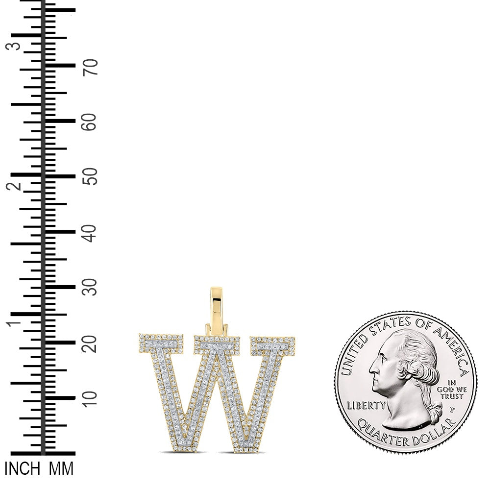 0.72 Ctw Natural Diamond Block Initial Letter W Pendant in 10k Two-tone Gold