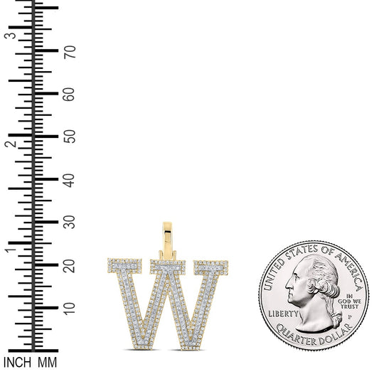 0.72 Ctw Natural Diamond Block Initial Letter W Pendant in 10k Two-tone Gold