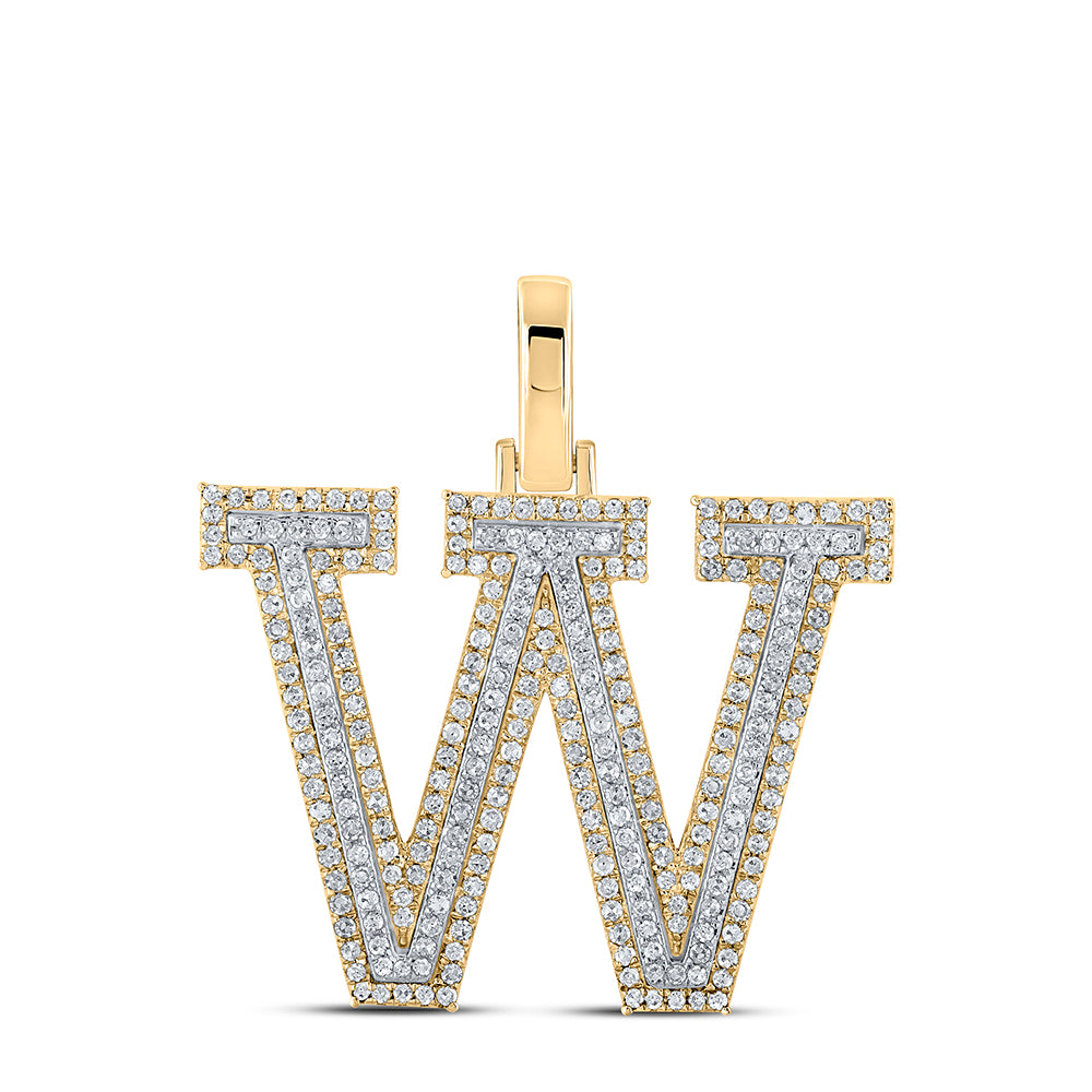 0.72 Ctw Natural Diamond Block Initial Letter W Pendant in 10k Two-tone Gold