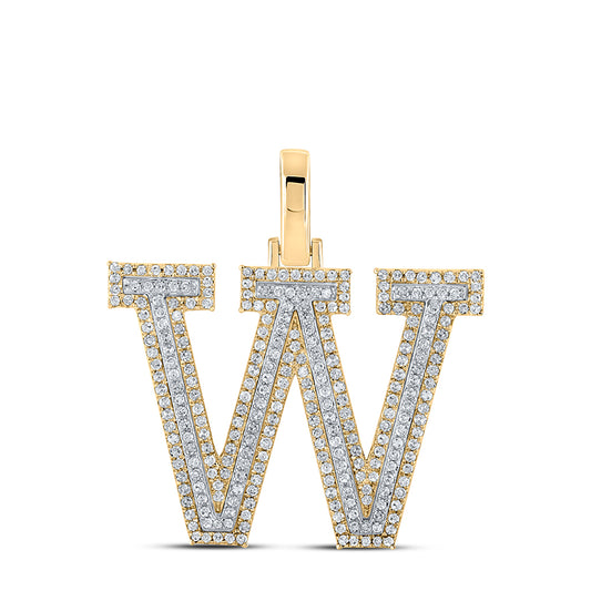 0.72 Ctw Natural Diamond Block Initial Letter W Pendant in 10k Two-tone Gold