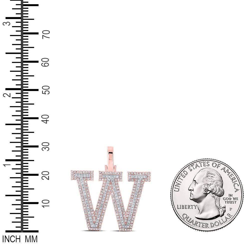 0.72 Ctw Natural Diamond Block Initial Letter W Pendant in 10k Two-tone Gold