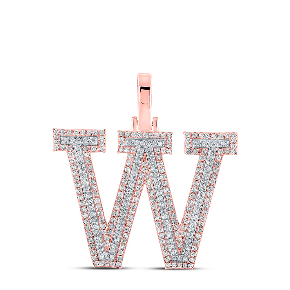 0.72 Ctw Natural Diamond Block Initial Letter W Pendant in 10k Two-tone Gold