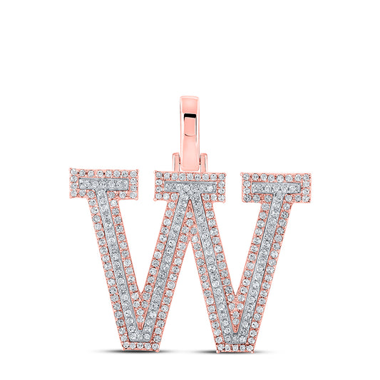 0.72 Ctw Natural Diamond Block Initial Letter W Pendant in 10k Two-tone Gold