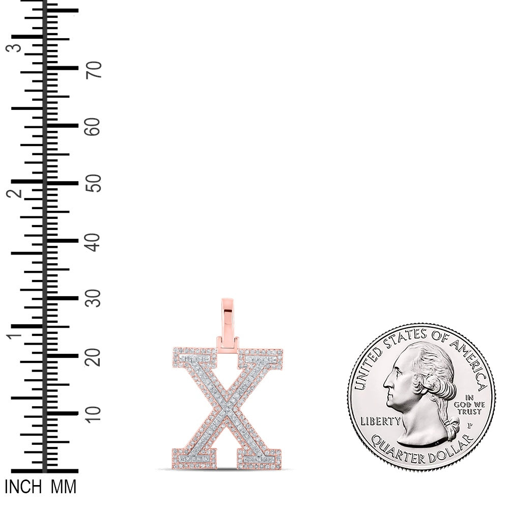 0.51 Ctw Natural Diamond Block Initial Letter X Pendant in 10k Two-tone Gold