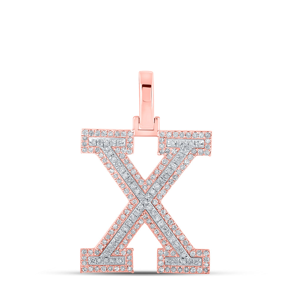 0.51 Ctw Natural Diamond Block Initial Letter X Pendant in 10k Two-tone Gold