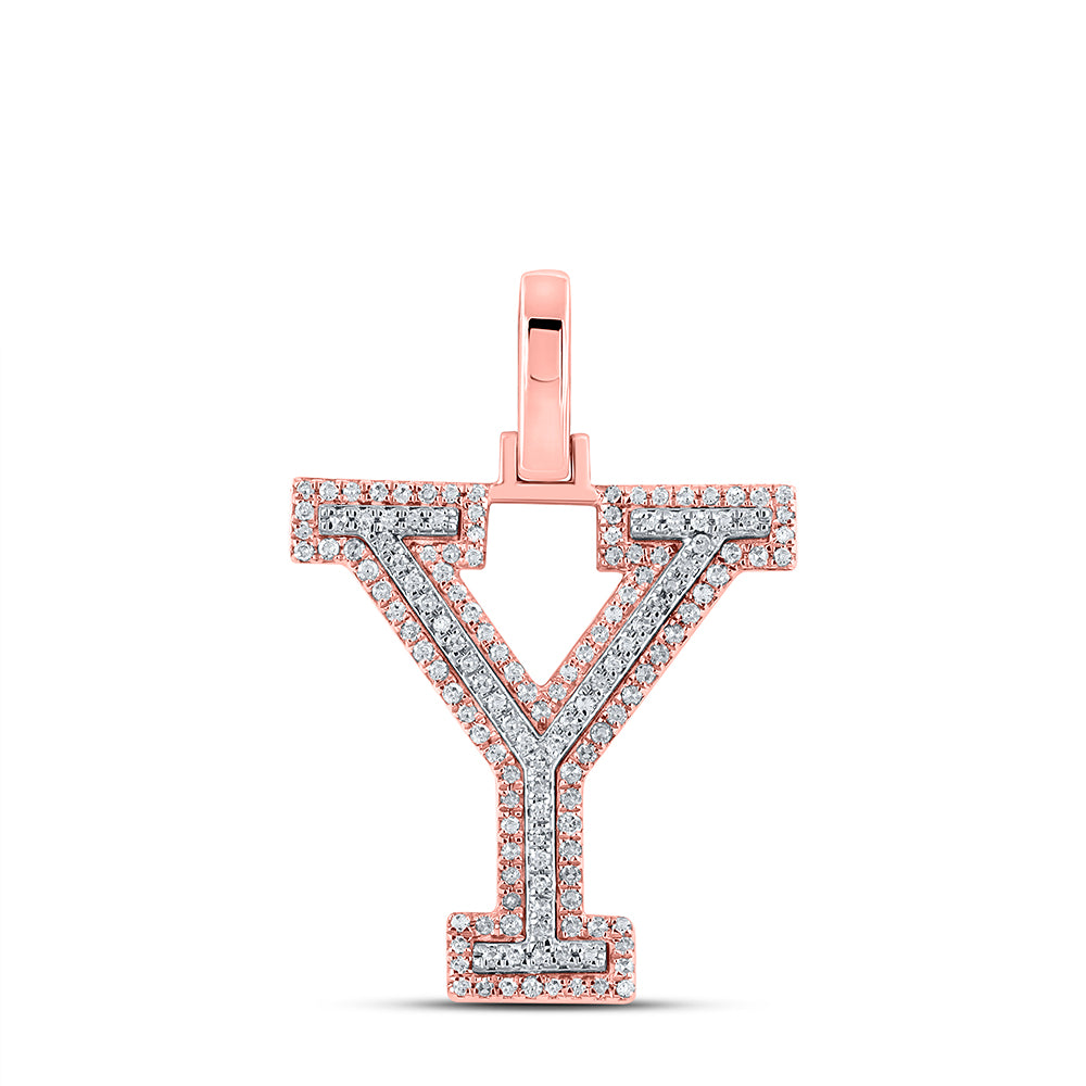 0.39 Ctw Natural Diamond Block Initial Letter Y Pendant in 10k Two-tone Gold