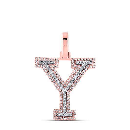 0.39 Ctw Natural Diamond Block Initial Letter Y Pendant in 10k Two-tone Gold
