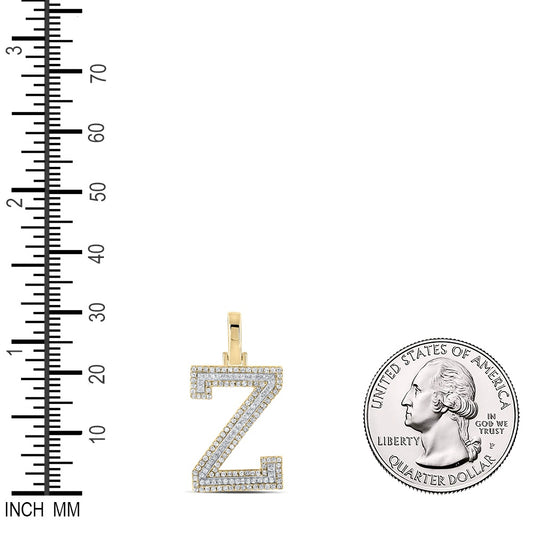 0.43 Ctw Natural Diamond Block Initial Letter Z Pendant in 10k Two-tone Gold