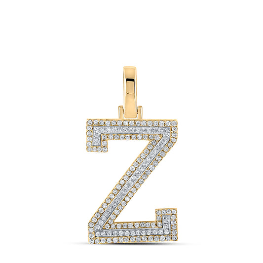 0.43 Ctw Natural Diamond Block Initial Letter Z Pendant in 10k Two-tone Gold