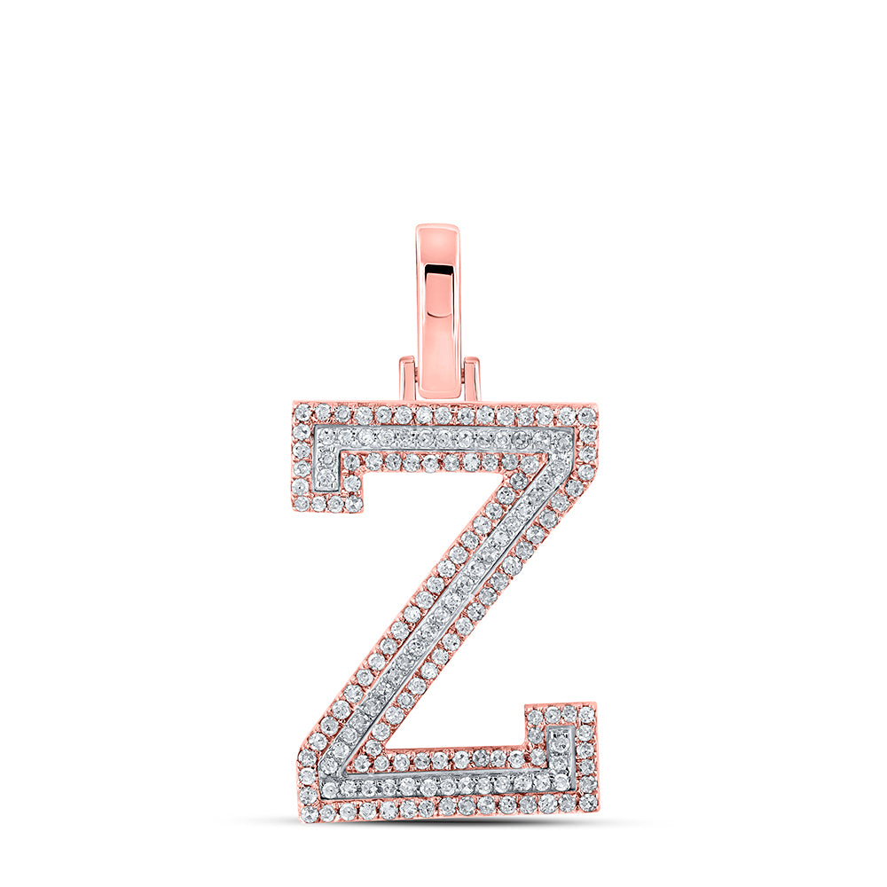 0.43 Ctw Natural Diamond Block Initial Letter Z Pendant in 10k Two-tone Gold