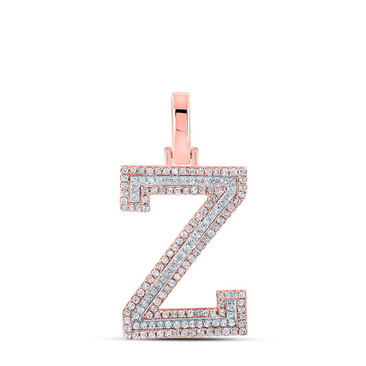 0.43 Ctw Natural Diamond Block Initial Letter Z Pendant in 10k Two-tone Gold