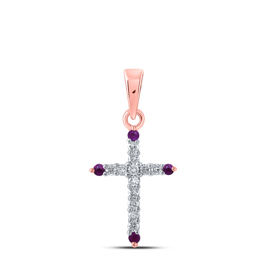 0.19 Ctw Natural Diamond Red Cross Religious Pendant in 10k Rose Gold