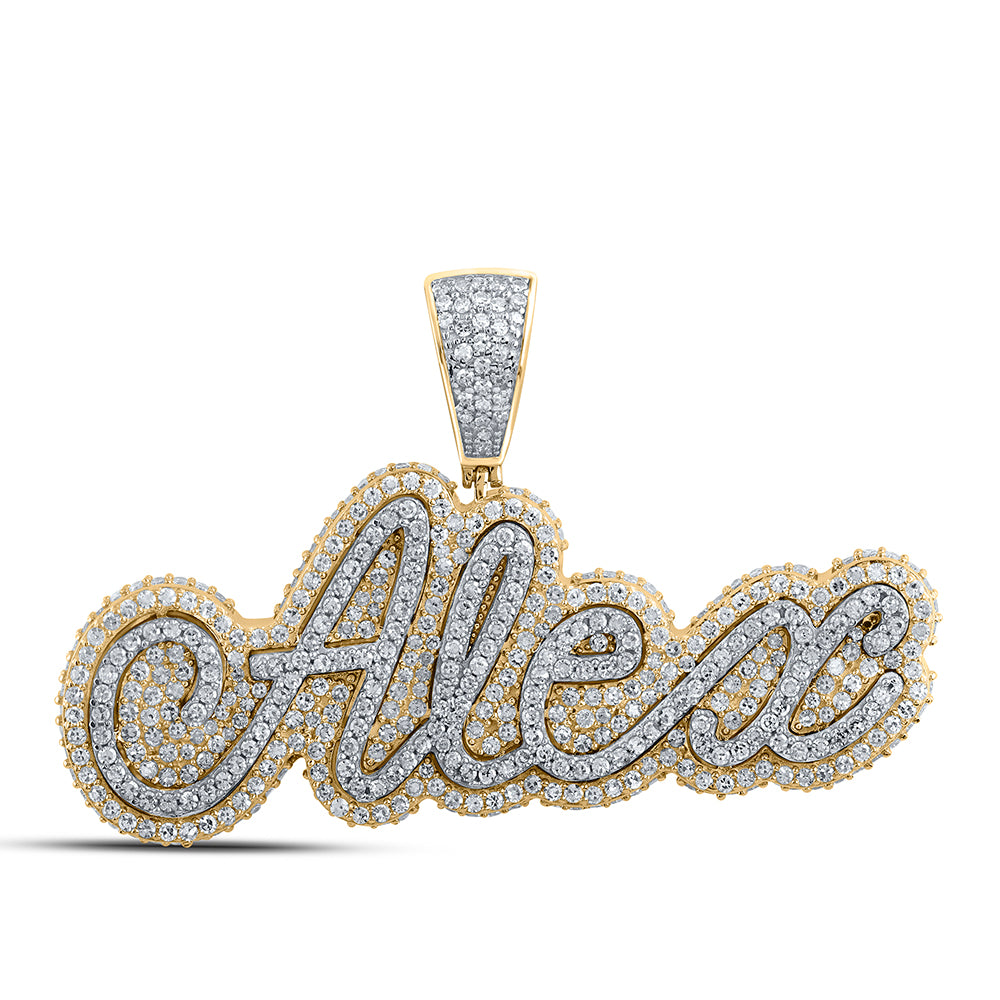 2.12 Ctw Natural Diamond Hiphop Alex Nameplate Pendant in 10k Two-tone Gold