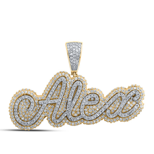 2.12 Ctw Natural Diamond Hiphop Alex Nameplate Pendant in 10k Two-tone Gold