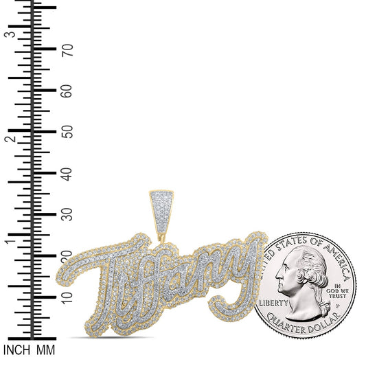 2.66 Ctw Natural Diamond Tiffany Nameplate Hiphop Pendant in 10k Two-tone Gold