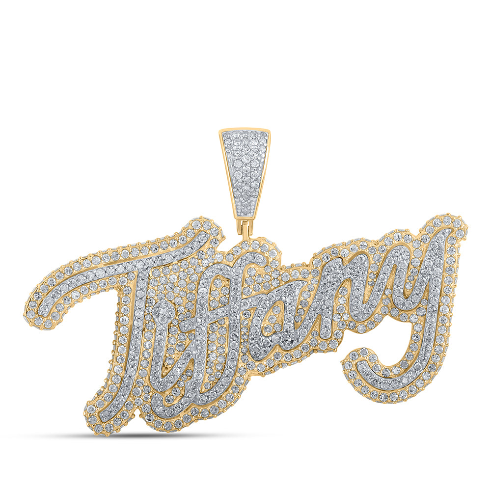 2.66 Ctw Natural Diamond Tiffany Nameplate Hiphop Pendant in 10k Two-tone Gold