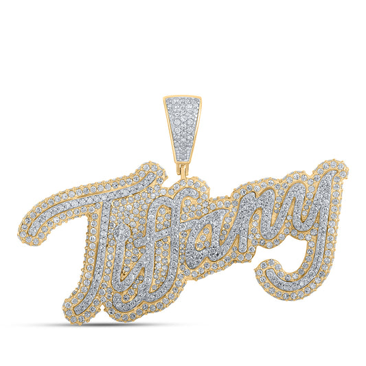 2.66 Ctw Natural Diamond Tiffany Nameplate Hiphop Pendant in 10k Two-tone Gold