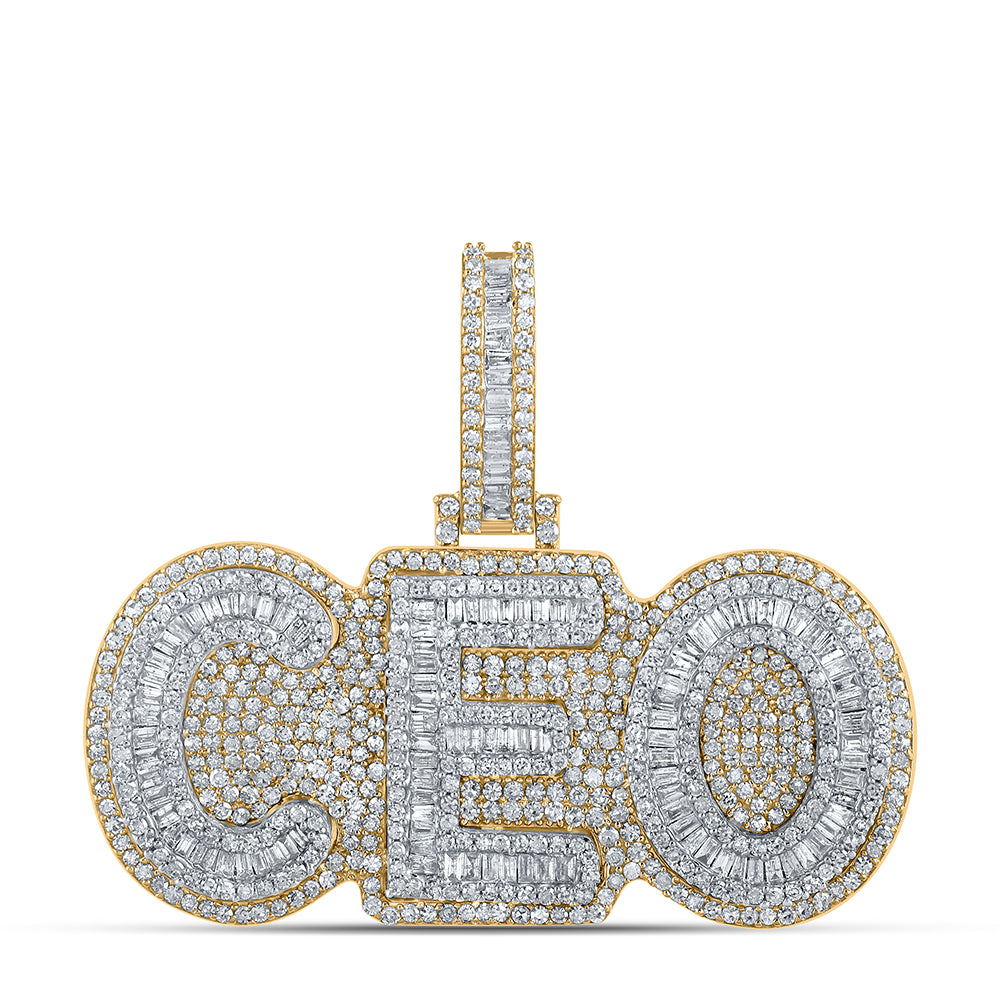 2.29 Ctw Natural Diamond CEO Nameplate Hiphop Pendant in 10k Two-tone Gold