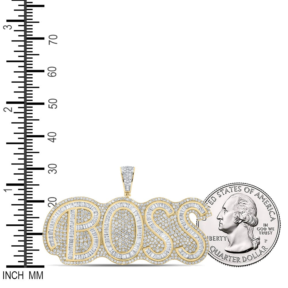 6.81 Ctw Natural Diamond BOSS Nameplate Hiphop Pendant in 10k Two-tone Gold