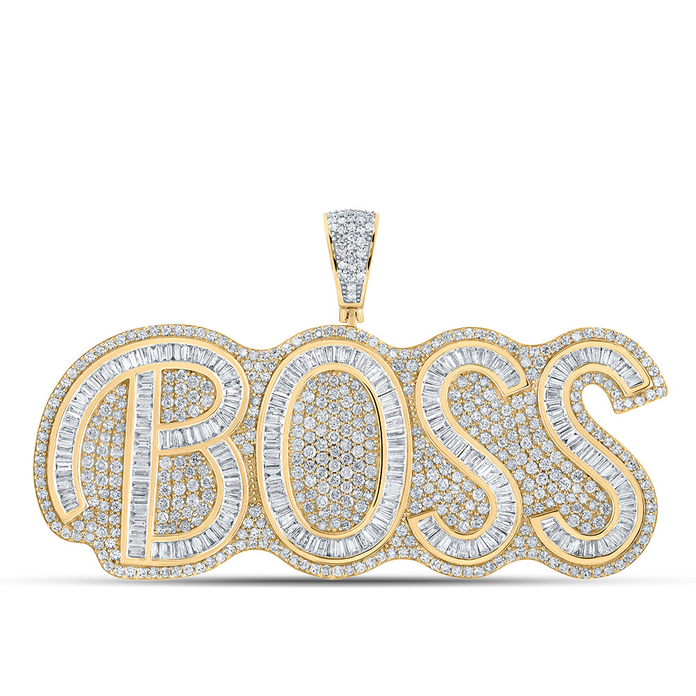 6.81 Ctw Natural Diamond BOSS Nameplate Hiphop Pendant in 10k Two-tone Gold