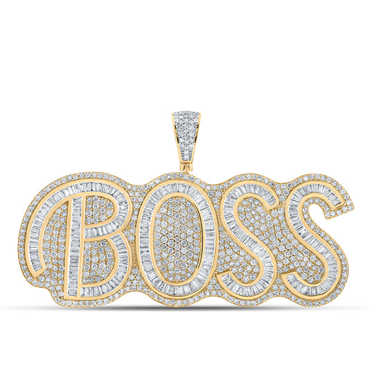 6.81 Ctw Natural Diamond BOSS Nameplate Hiphop Pendant in 10k Two-tone Gold