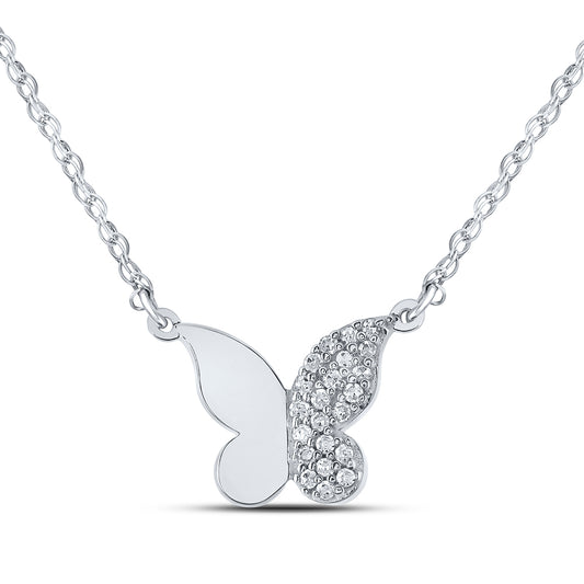 0.12 Ctw Natural Diamond Butterfly Gift Pendant in 10k White Gold