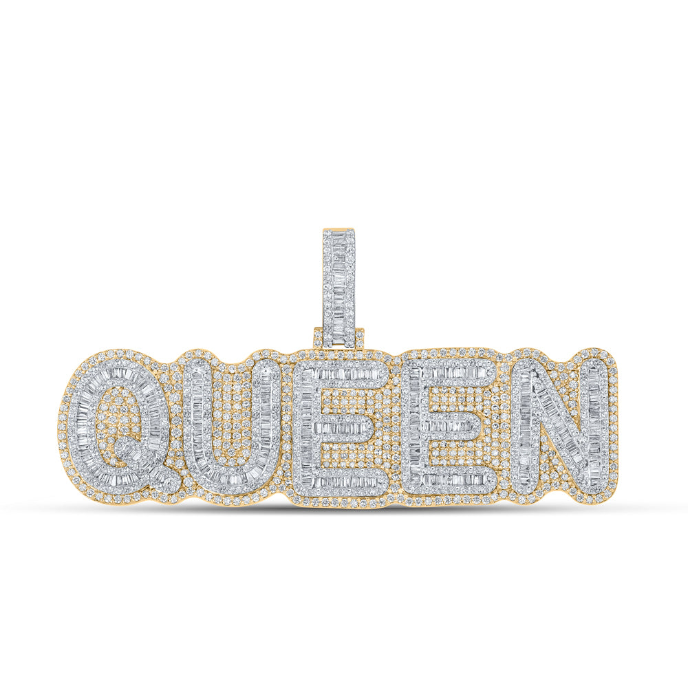7.38 Ctw Natural Diamond Hiphop QUEEN Nameplate Pendant in 10k Yellow Gold