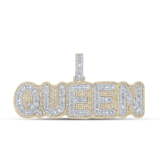 7.38 Ctw Natural Diamond Hiphop QUEEN Nameplate Pendant in 10k Yellow Gold