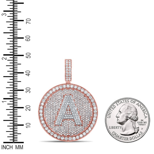 3.81 Ctw Natural Diamond Medallion Initial Letter Alphabet A Pendant in 10k Two-tone Gold