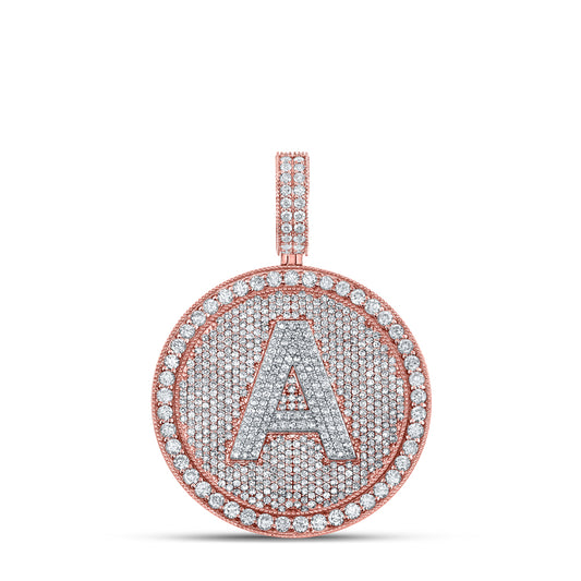 3.81 Ctw Natural Diamond Medallion Initial Letter Alphabet A Pendant in 10k Two-tone Gold