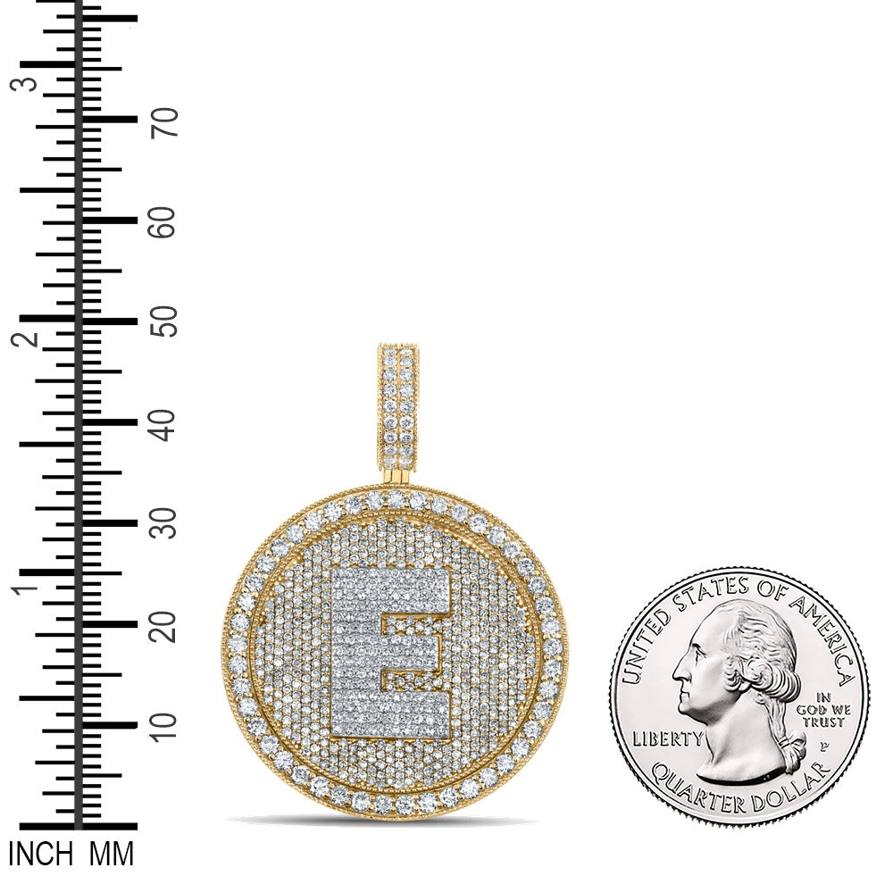 4.05 Ctw Natural Diamond Medallion Initial Letter Alphabet E Pendant in 10k Two-tone Gold