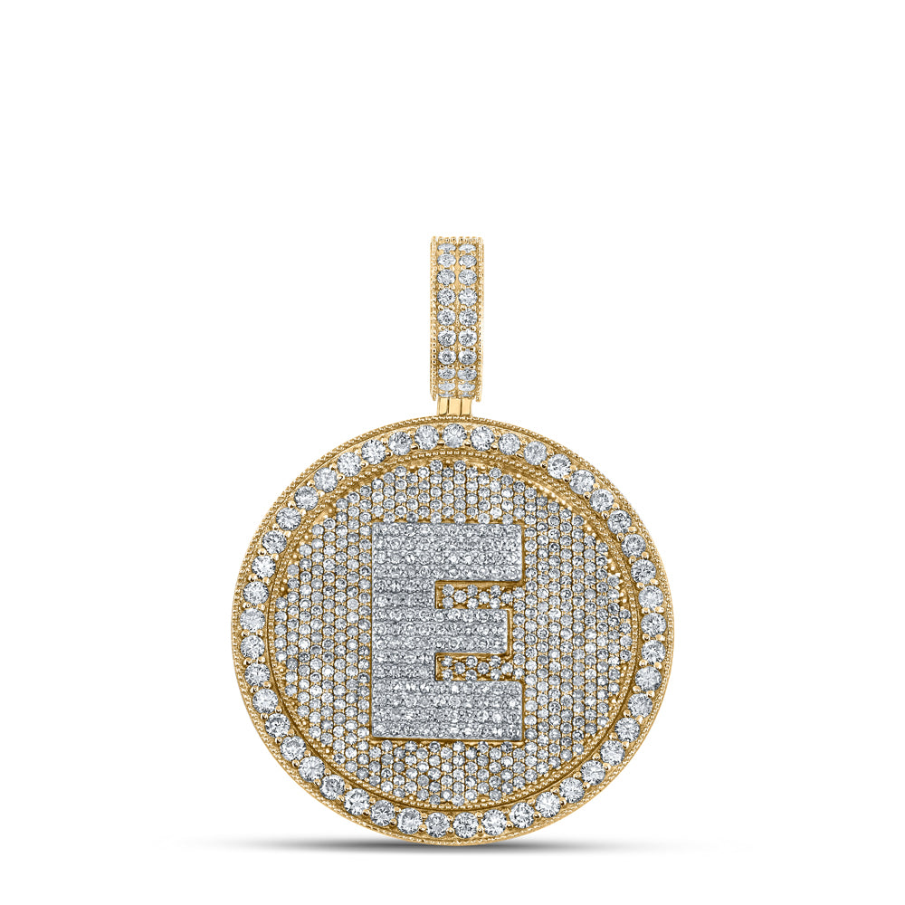 4.05 Ctw Natural Diamond Medallion Initial Letter Alphabet E Pendant in 10k Two-tone Gold