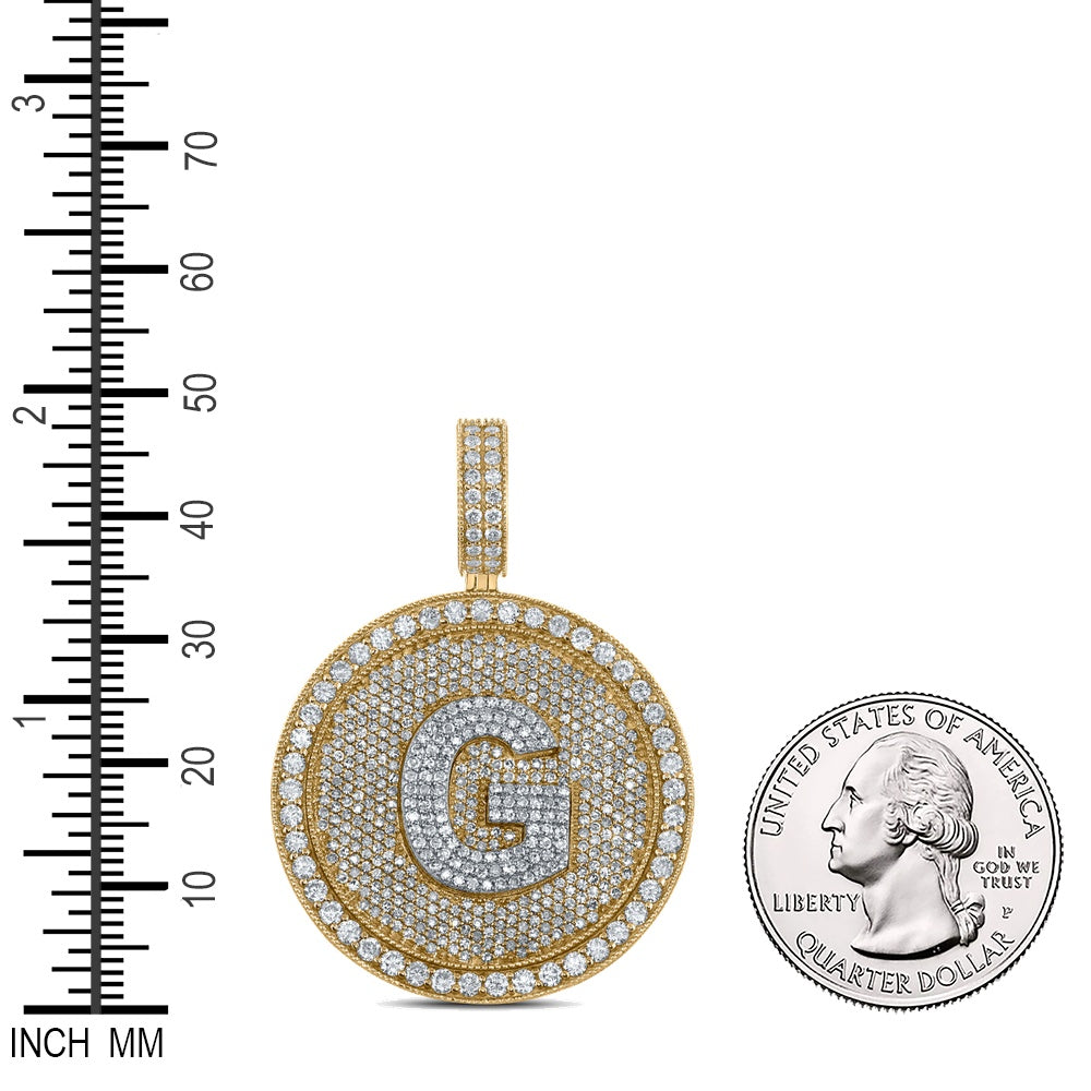 3.81 Ctw Natural Diamond Medallion Initial Letter Alphabet G Pendant in 10k Two-tone Gold