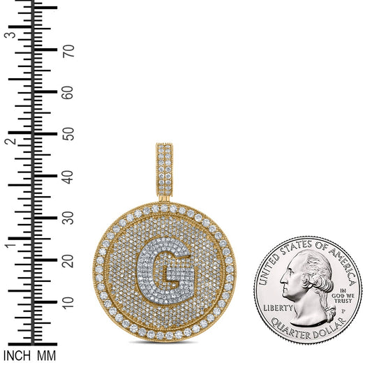 3.81 Ctw Natural Diamond Medallion Initial Letter Alphabet G Pendant in 10k Two-tone Gold