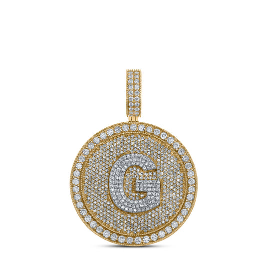 3.81 Ctw Natural Diamond Medallion Initial Letter Alphabet G Pendant in 10k Two-tone Gold