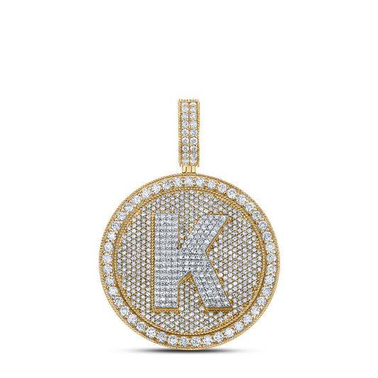 3.82 Ctw Natural Diamond Medallion Initial Letter Alphabet K Pendant in 10k Two-tone Gold