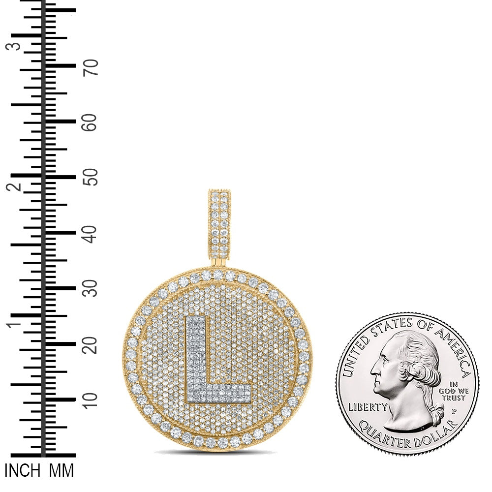 4.01 Ctw Natural Diamond Medallion Initial Letter Alphabet L Pendant in 10k Two-tone Gold