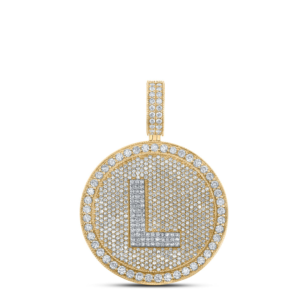 4.01 Ctw Natural Diamond Medallion Initial Letter Alphabet L Pendant in 10k Two-tone Gold