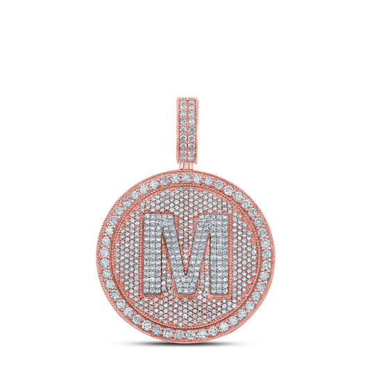 3.63 Ctw Natural Diamond Medallion Initial Letter Alphabet M Pendant in 10k Two-tone Gold