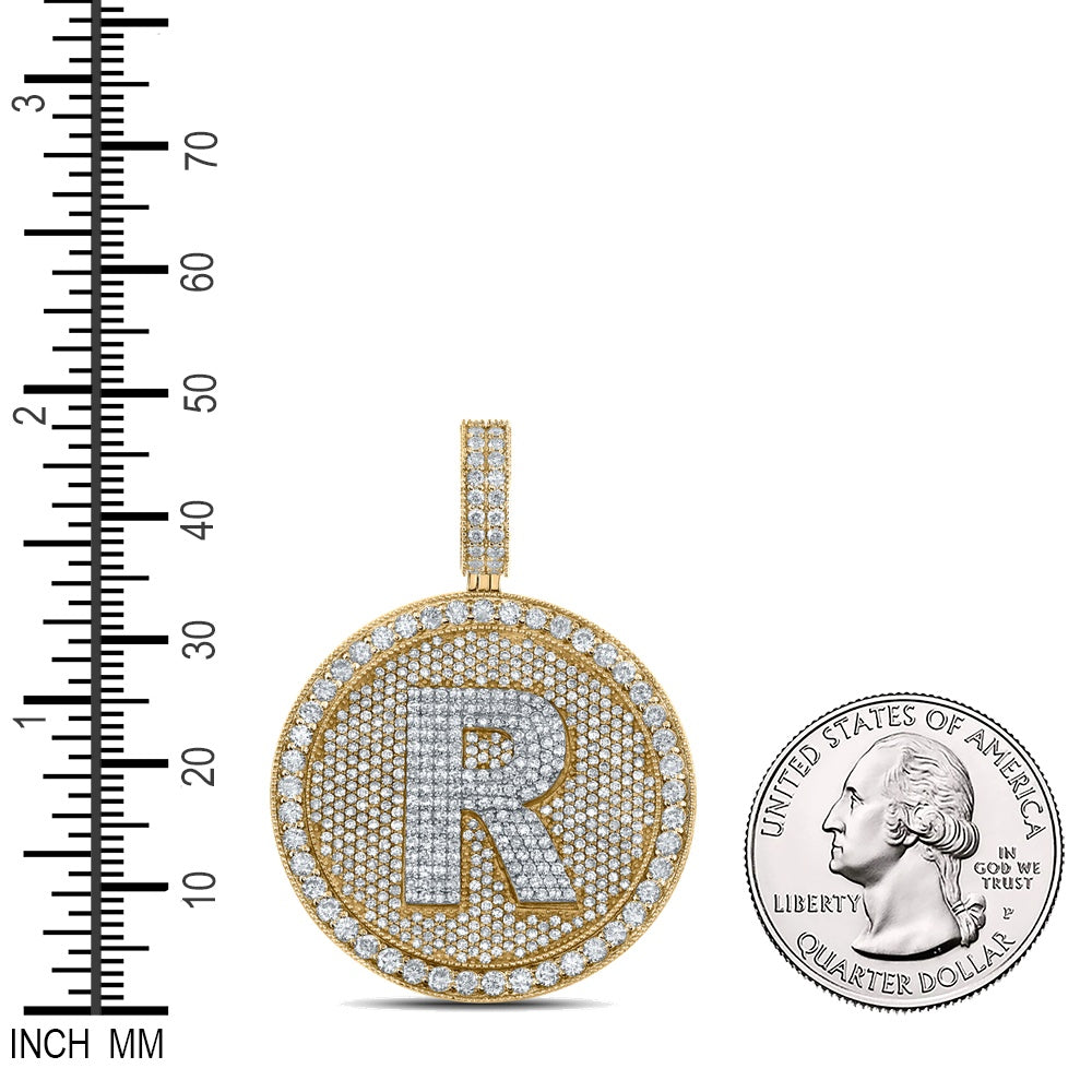 3.79 Ctw Natural Diamond Medallion Initial Letter Alphabet R Pendant in 10k Two-tone Gold