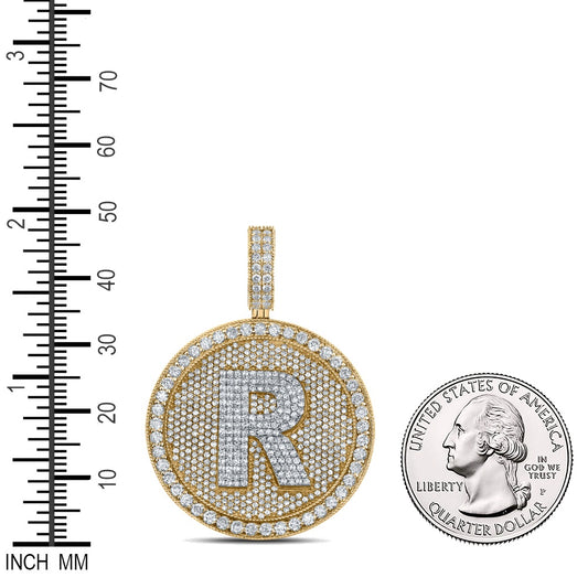 3.79 Ctw Natural Diamond Medallion Initial Letter Alphabet R Pendant in 10k Two-tone Gold