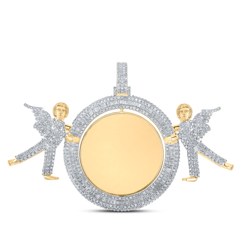 5.47 Ctw Natural Diamond Angel Round Memory Picture Frame Pendant in 10k Yellow Gold