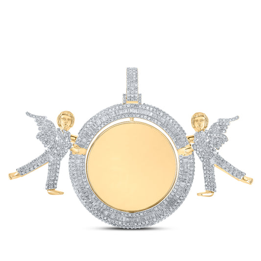 5.47 Ctw Natural Diamond Angel Round Memory Picture Frame Pendant in 10k Yellow Gold