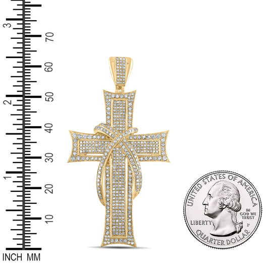 2.36 Ctw Natural Diamond Hiphop Cross Religious Pendant in 10k Yellow Gold