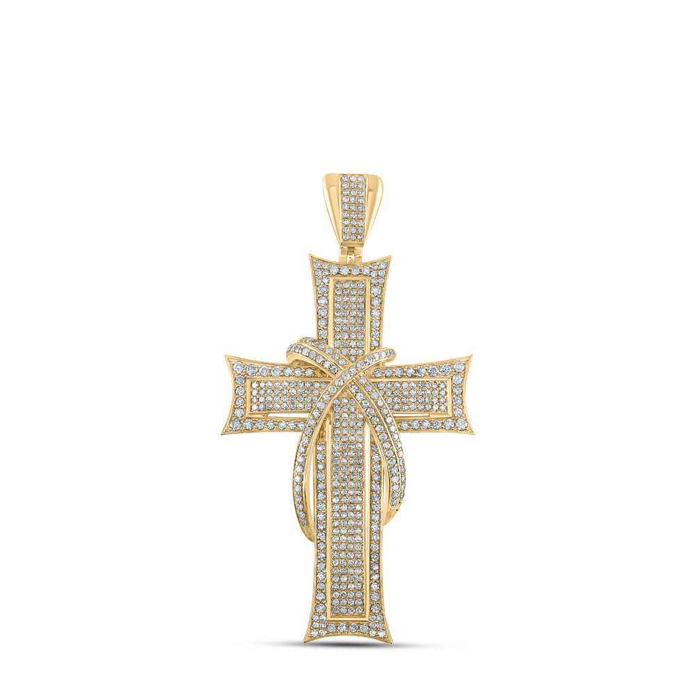 2.36 Ctw Natural Diamond Hiphop Cross Religious Pendant in 10k Yellow Gold