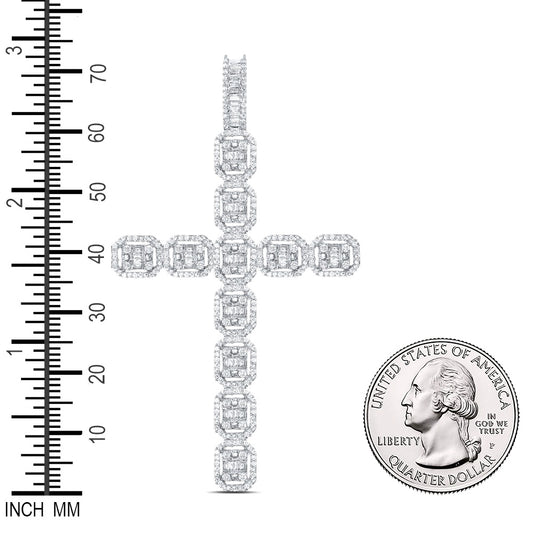 2.35 Ctw Natural Diamond Hiphop Cross Religious Pendant in 10k White Gold